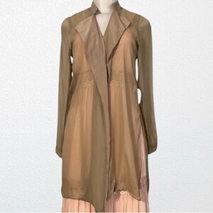NEW Silk Blend Chiffon Sheer Longline Style Lola & Sophie Jacket Mocha XS